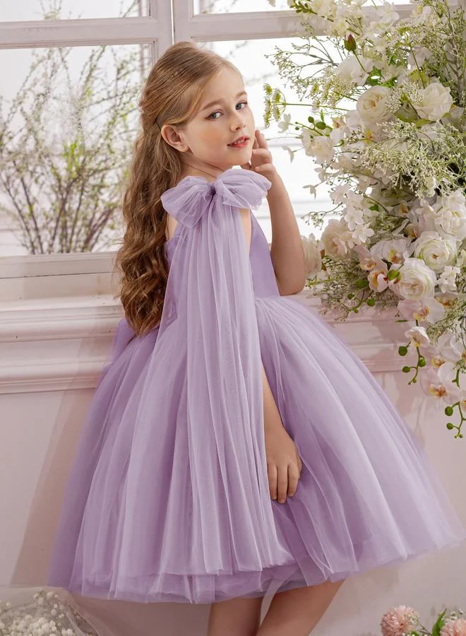 Take Two  Girls Bow Sleeveless Cape Detail Mesh Dress for Women | Best Price UAE